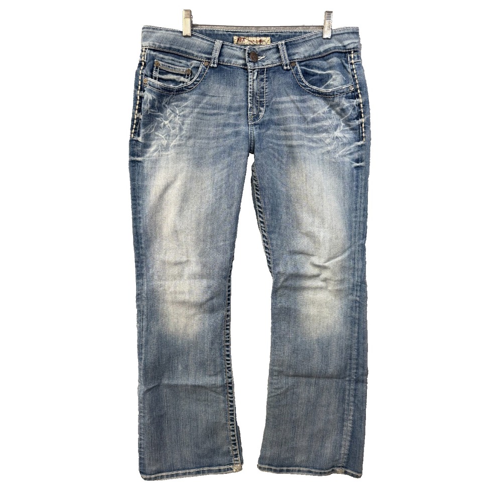 BKE Culture Womens Bootcut Jeans Medium Wash Blue Denim Thick Stitch 35x31